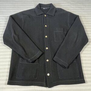 Vintage America Wool Jacket Mens Small Black Button Up Shirt Coat Workwear 90s